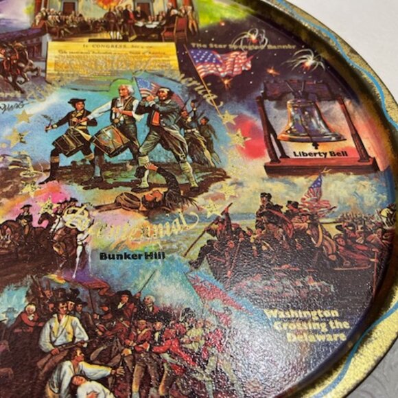 VTG 1976 United States Bicentennial Tin Metal Round Souvenir Serving Tray 11" - Picture 5 of 11